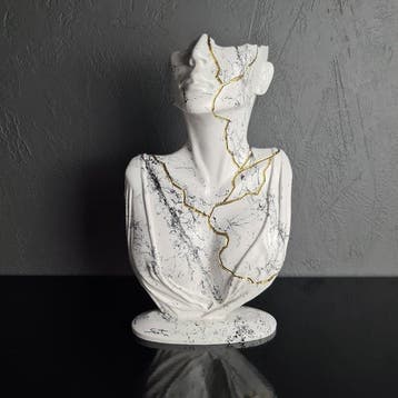 Santicri - sculptuur, Tired face (white and black marble) -, Nieuw