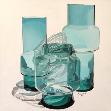 Antonio Perotti - Still Life Vasi in vetro verde, Antiek en Kunst