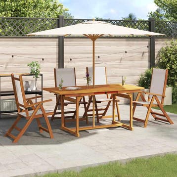 vidaXL 5-delige Tuinset massief acaciahout en textileen, 4 zitplaatsen, Nieuw, Tuinset, Verzenden