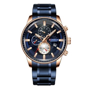Staal Luxe Horloge - Bandje Analoog Kwarts Roestvrij Uurwerk, Verzenden, Nieuw, Curren