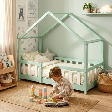 Kinderbed Treviolo huisbed 70x140 cm mint en wit [en.casa], Verzenden, Nieuw