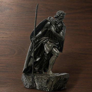 Beeld, Sculpture of a Wayfarer with a Staff - 25 cm - Hars