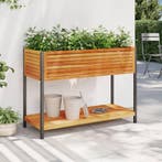 vidaXL Plantenbak met schap 110x45x80 cm massief acaciahout, Verzenden, Nieuw, Hout