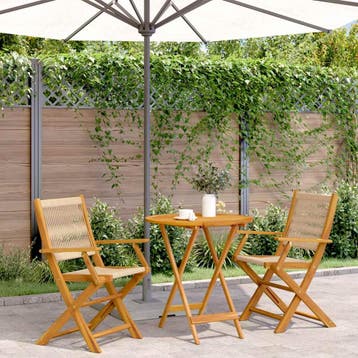 vidaXL 3-delige Bistroset polypropeen en massief hout beige, Verzenden, Nieuw, Hardhout