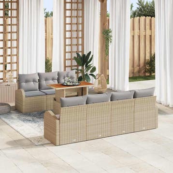 vidaXL Tuin Sofa Set 8 st Beige Poly riet, Verzenden, Nieuw, 8 zitplaatsen