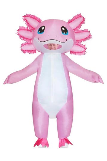 KIMU® Opblaas Kostuum Axolotl Opblaasbaar Pak Salamanderpak, Carnaval, Nieuw, Overige maten, Ophalen of Verzenden