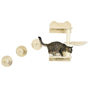 TRUUSK Krabpaal met 3 Krabpalen, Klimmuur en Hangmat - Beige, Verzenden, Nieuw