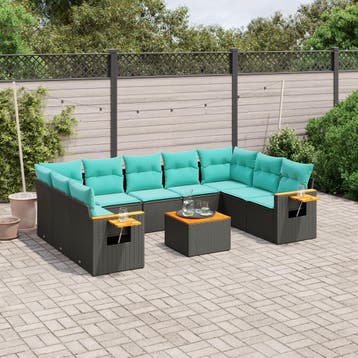 vidaXL 10-delige Loungeset met kussens poly rattan zwart, Verzenden, Nieuw, Loungeset
