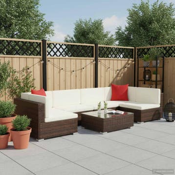 vidaXL 7-delige Loungeset met kussens poly rattan bruin, Verzenden, Nieuw, 7 zitplaatsen, Loungeset