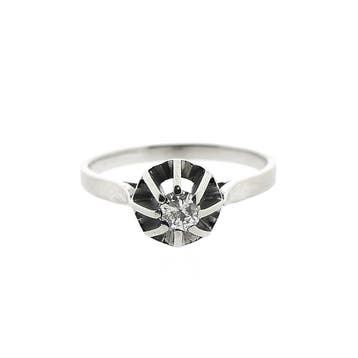 Witgouden solitair ring met diamant; 0,16 ct., Gebruikt, Ophalen of Verzenden, 17 tot 18, Met edelsteen