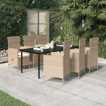 vidaXL 7-delige Tuinset met kussens beige, Tuin en Terras, Verzenden, Nieuw, 6 zitplaatsen, Tuinset