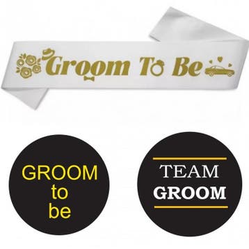 Groom to Be set met sjerp en buttons blauw zwart 14-delig, Ophalen of Verzenden, Nieuw, Overige kleuren