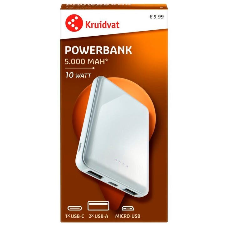 Kruidvat 5.000 mAh Powerbank, Telecommunicatie, Mobiele telefoons | Toebehoren en Onderdelen, Nieuw, Verzenden