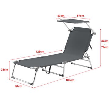 Ligbed met luifel Legorreta 189x57x28 cm tot 115 kg donkergr, Tuin en Terras, Tuinsets en Loungesets, Verzenden, Nieuw