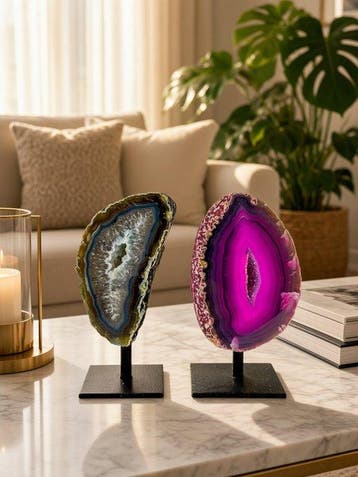 NO RESERVE PRICE - Rare colored agate - rock crystal geodes