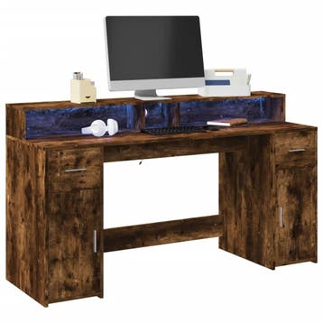 vidaXL Bureau met LED-verlichting 160x55x91 cm hout gerookt, Huis en Inrichting, Verzenden, Nieuw