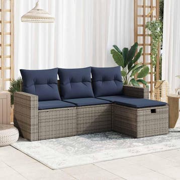 vidaXL 4-delige Loungeset met kussens poly rattan grijs, Verzenden, Nieuw, Loungeset