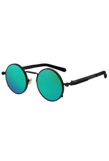 KIMU® Ronde Zonnebril Hipster Zwart Montuur Rond Groene Spie, Ophalen of Verzenden, Nieuw, Groen