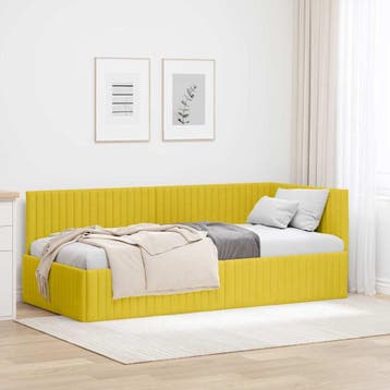 vidaXL Hoekbedframe Geel 90 x 200 cm Fluweel, Verzenden, Nieuw, Eenpersoons, Stof