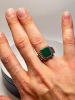 MoMo & More -19mm- Zegelring - Gelegde Groene Jade Steen, Verzenden, Nieuw, Met edelsteen