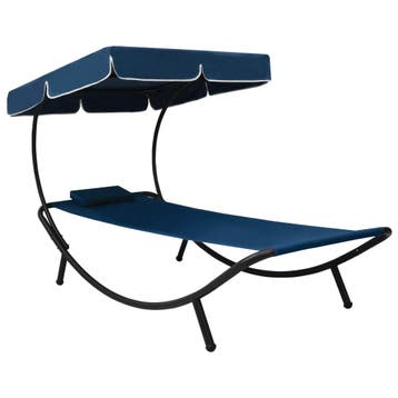 vidaXL Loungebed met luifel en kussen blauw, Tuin en Terras, Verzenden, Nieuw
