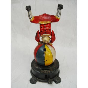 Gietijzeren mechanische spaarpot clown op bal (Interieur), Verzenden, Nieuw