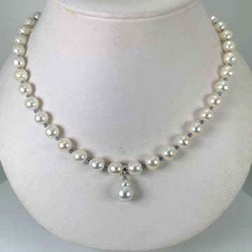 Halsketting Zilver Parel - Parel - Akoya-SSP 8x10MM, Nieuw