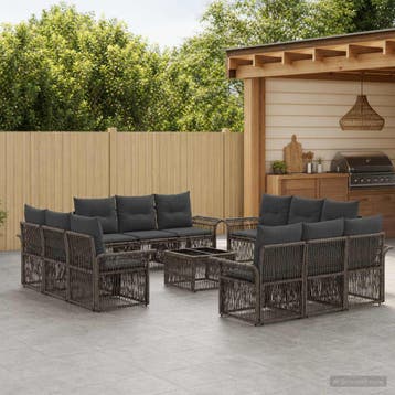 vidaXL Tuinbankenset 13 st Grijs poly rattan, Verzenden, Nieuw, 3 zitplaatsen