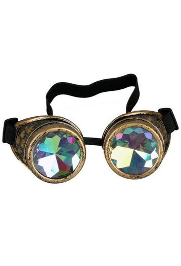 KIMU® Goggles Steampunk Bril Brons Montuur Caleidoscoop Glaz, Ophalen of Verzenden, Nieuw, Feestartikel, Carnaval