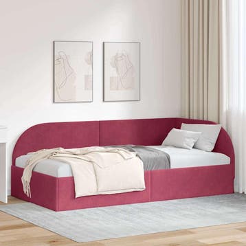 vidaXL Hoekbedframe Wijnrood 80 x 200 cm Fluweel, Eenpersoons, Verzenden, Nieuw, Stof