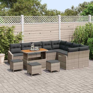 vidaXL Tuinbankenset 13 st 8-Aantal zitplaatsen Grijs Poly, Verzenden, Nieuw, Rotan, 3 zitplaatsen