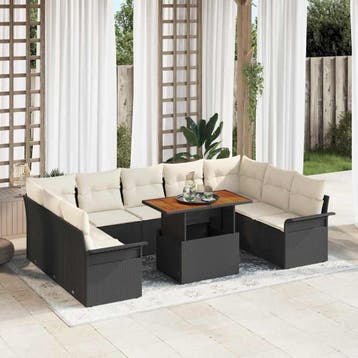 vidaXL Tuin Sofa Set 10 st Zwart en crème, Verzenden, Nieuw, Rotan, Meer dan 8 zitplaatsen