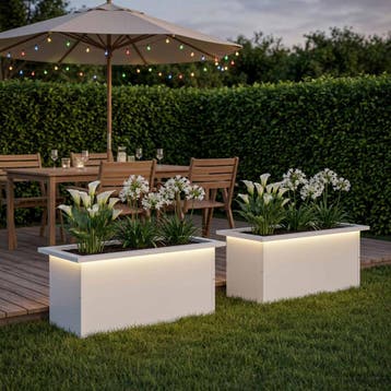 vidaXL Plantenbak met led 2 st Wit 30 x 60 x 30 cm Staal, Verzenden, Nieuw, Metaal, 60 tot 100 cm
