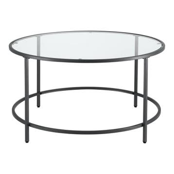 Salontafel Kouvola rond glas en metaal 45,5xØ84 cm zwart, Huis en Inrichting, Tafels | Salontafels, Verzenden, Nieuw