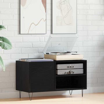 vidaXL Platenkast Zwart Eiken 85 x 38 x 48 cm Bewerkt hout, Huis en Inrichting, Verzenden, Nieuw