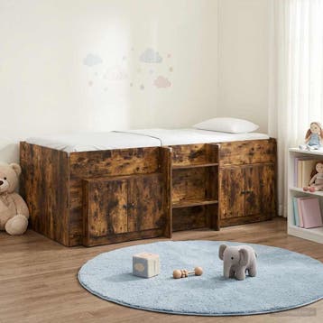 vidaXL Loft Bed Frame met Kast 3 st Gerookt eiken Bewerkt, Verzenden, Nieuw, Bruin, Hout