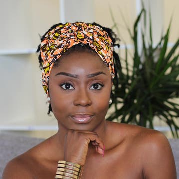 Afrikaanse hoofddoek / headwrap - Oranje / gele leaf trails, Ophalen of Verzenden, Nieuw