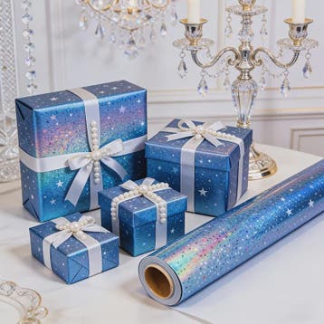 Holografisch Sterren Cadeaupapier Blauw - Glanzend & Feestel, Verzenden, Nieuw