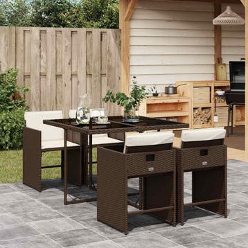 vidaXL 5-delige Tuinset met kussens poly rattan bruin, Verzenden, Nieuw, 4 zitplaatsen, Tuinset
