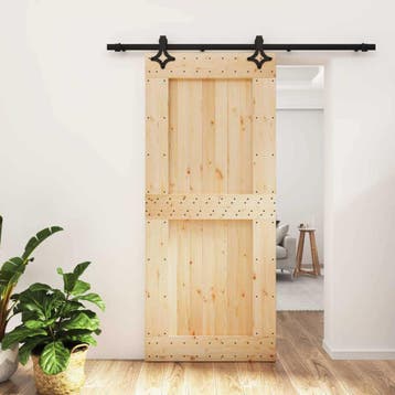 vidaXL Schuifdeur Naturel en Zwart 90 x 210 cm Massief, Verzenden, Nieuw