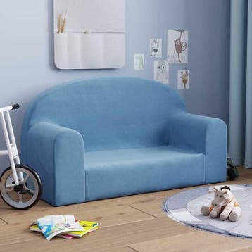 vidaXL Kinderbank 2-zits zacht pluche blauw, Verzenden, Nieuw