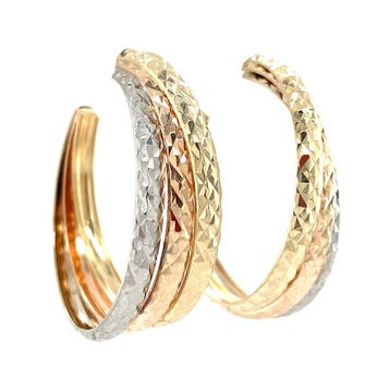 Tricolour gouden halfcreolen 14 krt, Sieraden, Tassen en Uiterlijk, Oorbellen, Verzenden, Zo goed als nieuw, Goud