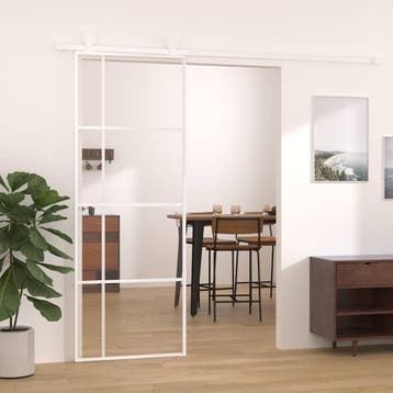 vidaXL Schuifdeur 76x205 cm ESG-glas en aluminium wit, Verzenden, Nieuw