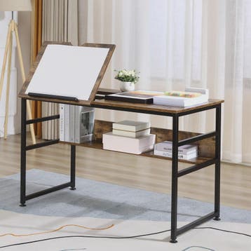 Industriële Tekentafel Bureau met Kantelbaar Blad en Opbergp, Verzenden, Nieuw