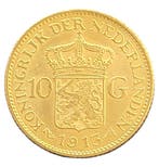Gouden 10 gulden Wilhelmina 1913, Postzegels en Munten, Munten | Nederland, Verzenden, Goud, Koningin Wilhelmina, Losse munt