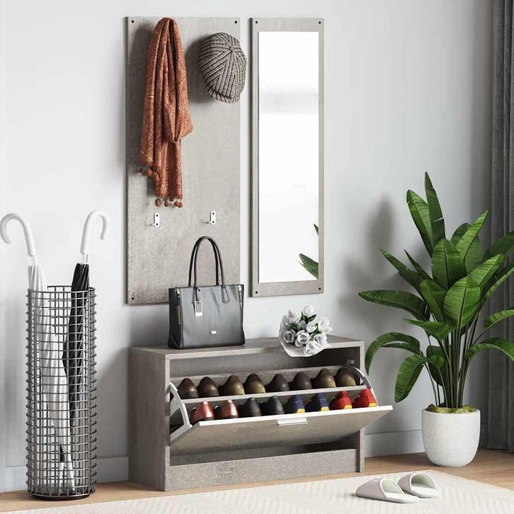 vidaXL Schoenenkastset 3-in-1 bewerkt hout betongrijs, Huis en Inrichting, Kasten | Schoenenrekken, Nieuw, Verzenden