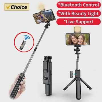 Draadloze Selfie Stick Tripod met Ringlamp en Bluetooth Afst, Verzenden, Nieuw