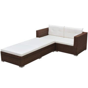 vidaXL 3-delige Loungeset met kussens poly rattan bruin, Verzenden, Nieuw, 3 zitplaatsen, Loungeset