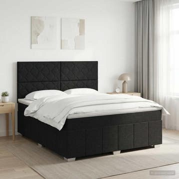 vidaXL Boxspringbed met matras met hoofdeinde Zwart 140 x, Verzenden, Nieuw, Tweepersoons, Zwart