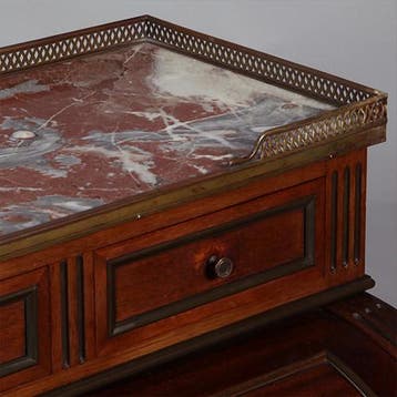 Frans cilinderbureautje in donker mahonie met donkerblauw le, Antiek en Kunst, Ophalen of Verzenden